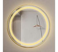 WJFTODAY LED Round Mirror Bathroom Vanity Mirror with Gold Metal Frame Wall Mounted Circular Mirror with Waterproof IP54 LED Lights Warm Light Perfect for Makeup and Decor.