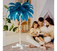 WJFTODAY Ostrich Feather lamp, Feather Floor Lamps, Romantic Princess Bedroom Silver Floor Lamp Resin Reading Lamp Dimmable Bedside Table Lamp for Bedroom