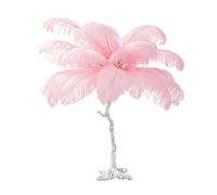 WJFTODAY Resin Feather Standing Lamp, Natural Ostrich Feather Desk Lamp, Simple Modern Bedroom Table Lamp, Silver Lamp Body, Dimmable with E14 LED Bulb, 80cm H