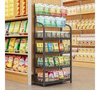 WJFTODAY Retail Display Shelf,Floor-Standing Snack Candy Display Rack, 4-Tier Concession Display Stand for Chocolate/Bread/Potato Chips/Cereal/Jelly/Coffee Capsules, Chip Bag Organizer Holder, Theatr