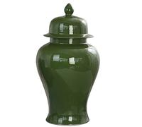 WJFTODAY Retro Porcelain Ginger Jar Ceramic Decorative Vase With Lid, Large Oriental Temple Jar Handmade Storage Jar Table Centerpiece Decor, Green (Green-L)