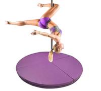 WJFTODAY Round Folding Crash Mat for Pole Dancing & Gymnastics - 1" 2" 4" Thick Foam Safety Pad, Non-Slip PU Leather for Fitness & Aerial Yoga, Purple, 160cm x 3cm (63in x 1.2in)
