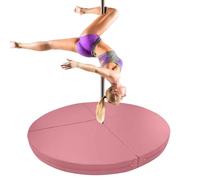 WJFTODAY Round Folding Crash Mat for Pole Dancing & Gymnastics, 1-4" Thick Non-Slip Foam Safety Pad, PU Leather Anti-Collision Mat for Fitness & Aerial Yoga (Pink, 120cmx5cm)