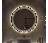 WJFTODAY Smart Round Wall-Mounted Makeup Mirror with Light - Frameless Anti-Fog, Dimmable 3-Color Backlit, Shatterproof Bathroom Vanity Mirror with Time & Temperature Display.