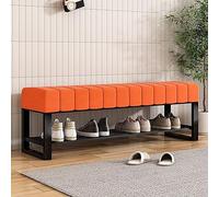 WJFTODAY Velvet Shoe Storage Bench with Padded Seat - 2 Tier Stylish Entryway & Bedroom Ottoman, Space Saving Shoe Rack with Black Metal Frame