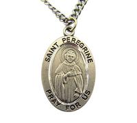 WJH Pewter Patron Saint Peregrine Medal with Embossed Holy Card, 1 Inch