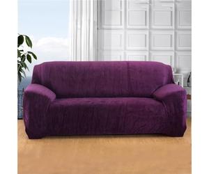 WJHDWYD 1/2/3/4 Seater Sofa Cover, Furry Stretch Sofa Cover with Armrests, Washable Spandex Non-Slip Protective Sofa Cover for Living Room(Viola,3pcs)