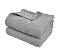 WJHDWYD 100% Cotton Muslin Throw Blanket Double Size 150x200cm, Ultra Soft Breathable 4-Layer Gauze Blanket for Summer, Elegant Home Decoration for Couch Sofa Bed(Grey,220x 240cm)