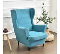 WJHDWYD 2-Piece Elastic Sofa Cover with Ears, Solid Color Jacquard Thicken Strandmon 1-Seater Sofa Cover with Cushion Cover, Washable, for Living Room Bedroom(Teal)