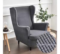 WJHDWYD 2-Piece Elastic Sofa Cover with Ears, Solid Color Jacquard Thicken Strandmon 1-Seater Sofa Cover with Cushion Cover, Washable, for Living Room Bedroom(Antracite)
