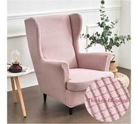 WJHDWYD 2-Piece Elastic Sofa Cover with Ears, Solid Color Jacquard Thicken Strandmon 1-Seater Sofa Cover with Cushion Cover, Washable, for Living Room Bedroom(Rosa)