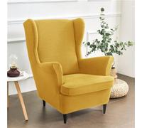 WJHDWYD 2-Piece Stretch Wingback Chair Slipcover, Solid Color Jacquard Thicken Strandmon 1 Seater Sofa Cover with Cushion Cover, Washable, for Living Room Bedroom(Giallo)