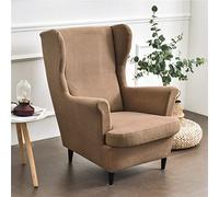 WJHDWYD 2-Piece Stretch Wingback Chair Slipcover, Solid Color Jacquard Thicken Strandmon 1 Seater Sofa Cover with Cushion Cover, Washable, for Living Room Bedroom(Cammello)