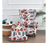 WJHDWYD 2 Pieces Stretch Wingback Chair Slipcover, 1 Seater Sofa Cover with Cushion Cover, Washable Removable for Bar Living Room Bedroom Reception(Fiore Di Paisley)