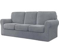 WJHDWYD 7-Piece Sofa Cover, With Three Separate Backrests And Three Cushions With Elastic Band, Checked Spandex Jacquard Fabric(Grigio Chiaro,185-235 cm)