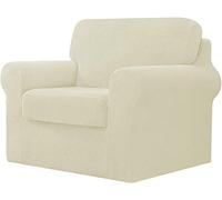 WJHDWYD 7 Pieces Stretch Sofa Cover, Sofa Cover with Three Separate Backs and Cushions with Elastic Band, Checked Spandex Jacquard Fabric(Avorio,1 posti (80-120 cm))