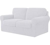 WJHDWYD 7 Pieces Stretch Sofa Cover, Sofa Cover with Three Separate Backs and Cushions with Elastic Band, Checked Spandex Jacquard Fabric(Bianca,2 posti (145-178 cm))