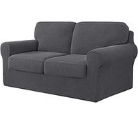 WJHDWYD 7 Pieces Stretch Sofa Cover, Sofa Cover with Three Separate Backs and Cushions with Elastic Band, Checked Spandex Jacquard Fabric(Light Gray,2 posti (145-178 cm))
