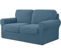 WJHDWYD 7 Pieces Stretch Sofa Cover, Sofa Cover with Three Separate Backs and Cushions with Elastic Band, Checked Spandex Jacquard Fabric(Smoky Blue,2 posti (145-178 cm))