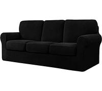 WJHDWYD 7 Pieces Stretch Sofa Cover, Sofa Cover with Three Separate Backs and Cushions with Elastic Band, Checked Spandex Jacquard Fabric(Nero,3 posti (185-235 cm))