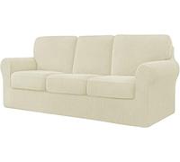 WJHDWYD 7 Pieces Stretch Sofa Cover, Sofa Cover with Three Separate Backs and Cushions with Elastic Band, Checked Spandex Jacquard Fabric(Avorio,3 posti (185-235 cm))