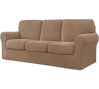 WJHDWYD 7 Pieces Stretch Sofa Cover, Sofa Cover with Three Separate Backs and Cushions with Elastic Band, Checked Spandex Jacquard Fabric(Cammello,3 posti (185-235 cm))
