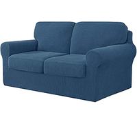 WJHDWYD 7 Pieces Stretch Sofa Cover, Sofa Cover with Three Separate Backs and Cushions with Elastic Band, Checked Spandex Jacquard Fabric(Blu Denim,2 posti (145-178 cm))