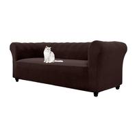 WJHDWYD Jacquard Stretch Chesterfield Sofa Cover, 1 2 3 Seater Sofa Cover with Armrests for Living Room, Non-Slip, Soft, Protector for Curved Furniture and Sofas(Marrone,3 Posti)