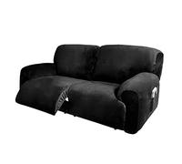 WJHDWYD Reclining Chair Covers, Extra Wide 190-254cm 2 Seater Reclining Sofa Cover, 6 Pieces Removable Stretch Velvet Reclining Chair Covers(Nero)