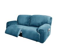 WJHDWYD Reclining Chair Covers, Extra Wide 190-254cm 2 Seater Reclining Sofa Cover, 6 Pieces Removable Stretch Velvet Reclining Chair Covers(Blu Pavone)