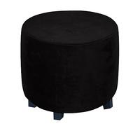 WJHDWYD Round Ottoman Cover Velvet Stretch Round Pouf Cover Round Storage Stool Cover 46x36cm Footstool Protector Cover for Living Room(Black Noir)