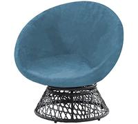 WJHDWYD Round Saucer Chair Cover, Stretch Velvet Chair Covers for Adult Saucer Chair, Removable Soft Velvet Fabric Chair Covers(Blu Pavone,M)