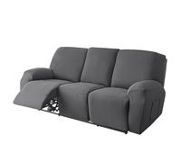 WJHDWYD Soft Stretch Recliner Chair Cover, Solid Color Non-Slip Sofa Cover with Side Pocket, Washable Furniture Protector for Recliner Chair(Gris Foncé,3 places)