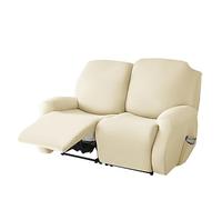 WJHDWYD Soft Stretch Recliner Chair Cover, Solid Color Non-Slip Sofa Cover with Side Pocket, Washable Furniture Protector for Recliner Chair(Beige,2 places)