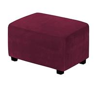 WJHDWYD Velvet Rectangular Ottoman Cover, Stretch Square Footstool Cover Foldable Soft Ottoman Cover Non-Slip Washable Sofa Protector for Living Room(Vino Rosso,Grande)