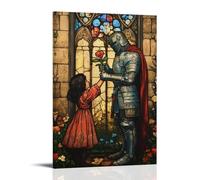 WJHJZQYY A Child Gives The Knight A Flower, And He Places It at The Base of A Stained-glass Cross in Gratitude. Decorative Wall Mural Modern Hanging Art Poster20x30inch(50x75cm)