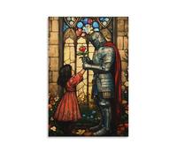 WJHJZQYY A Child Gives The Knight A Flower, And He Places It at The Base of A Stained-glass Cross in Gratitude. Decorative Wall Mural Modern Hanging Art Poster08x12inch(20x30cm)