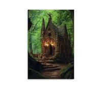 WJHJZQYY A Forest Chapel Carved Into Ancient Wood, Where Deer Gather near The Altar in Reverent Silence Beneath Lantern Glow. Decorative Wall Mural Modern Hanging Art Poster08x12inch(20x30cm)