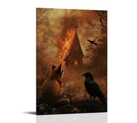 WJHJZQYY A Fox And A Crow Watch A Chapel Burn from The Trees, Unmoving, Almost Holy. Decorative Wall Mural Modern Hanging Art Poster16x24inch(40x60cm)
