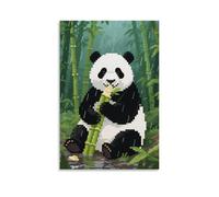 WJHJZQYY A Giant Panda Sitting in Bamboo Forest Eating Bamboo Shoots, Holding The Stalk with Paws Decorative Wall Mural Modern Hanging Art Poster12x18inch(30x45cm)