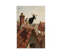 WJHJZQYY A Goat Standing on The Roof, Looking Down Below Decorative Wall Mural Modern Hanging Art Poster12x18inch(30x45cm)