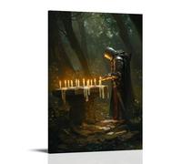 WJHJZQYY A Knight Lights Candles at A Forest Shrine, Each Flame Carrying The Name of Someone He Could Not Save. Decorative Wall Mural Modern Hanging Art Poster16x24inch(40x60cm)