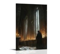 WJHJZQYY A Knight Lights Candles in A Ruined Monastery, Each Flame Casting Shadows Shaped Like Angels on The Cold Walls. Decorative Wall Mural Modern Hanging Art Poster16x24inch(40x60cm)