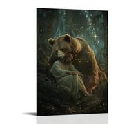 WJHJZQYY A Mighty Bear Rests Its Head in Jesus’ Lap While Stars Glimmer through The Canopy of An Ancient Forest. Decorative Wall Mural Modern Hanging Art Poster16x24inch(40x60cm)