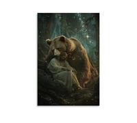 WJHJZQYY A Mighty Bear Rests Its Head in Jesus’ Lap While Stars Glimmer through The Canopy of An Ancient Forest. Decorative Wall Mural Modern Hanging Art Poster24x36inch(60x90cm)