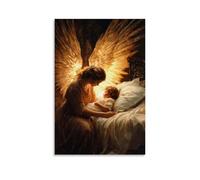 WJHJZQYY A Mother Kneels Beside Her Child’s Bed As An Angel Wraps Them Both in A Wing of Warm, Glowing Light. Decorative Wall Mural Modern Hanging Art Poster24x36inch(60x90cm)
