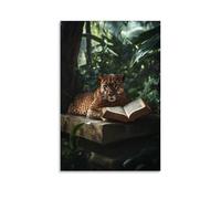 WJHJZQYY A Panther Lies Across A Stone Altar Deep in The Jungle, Eyes Fixed on An Open Book of Genesis. Decorative Wall Mural Modern Hanging Art Poster20x30inch(50x75cm)
