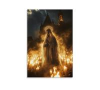 WJHJZQYY A Small Town Gathers to Pray, And Mary Appears in The Candle Smoke, Her Hands Open in Timeless Calm. Decorative Wall Mural Modern Hanging Art Poster16x24inch(40x60cm)