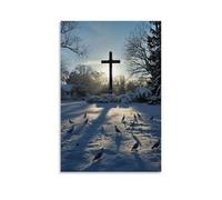 WJHJZQYY A Snow-Covered Cross Casts A Long Shadow on Christmas Morning While Doves Circle The Steeple Decorative Wall Mural Modern Hanging Art Poster16x24inch(40x60cm)