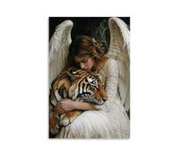 WJHJZQYY A Tiger Lies Beneath The Angel’s Wings, Its Breathing Slowed by The Hymn Echoing from Her Heart. Decorative Wall Mural Modern Hanging Art Poster20x30inch(50x75cm)